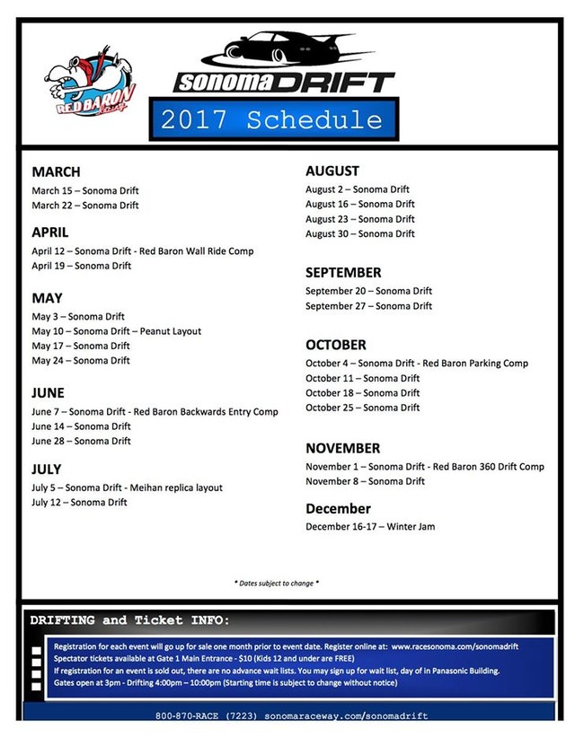 Sonoma Drift Schedule 2017 sonoma season schedule 2017